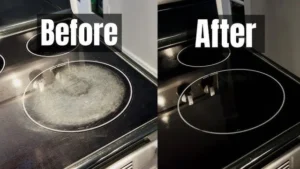Before & after cooktop repair—burner area restored and working