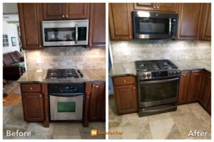 installed a new stainless steel slide-in gas range and over-the-range microwave