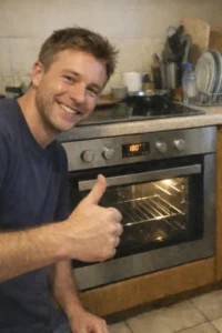 Our happy client after stove repair
